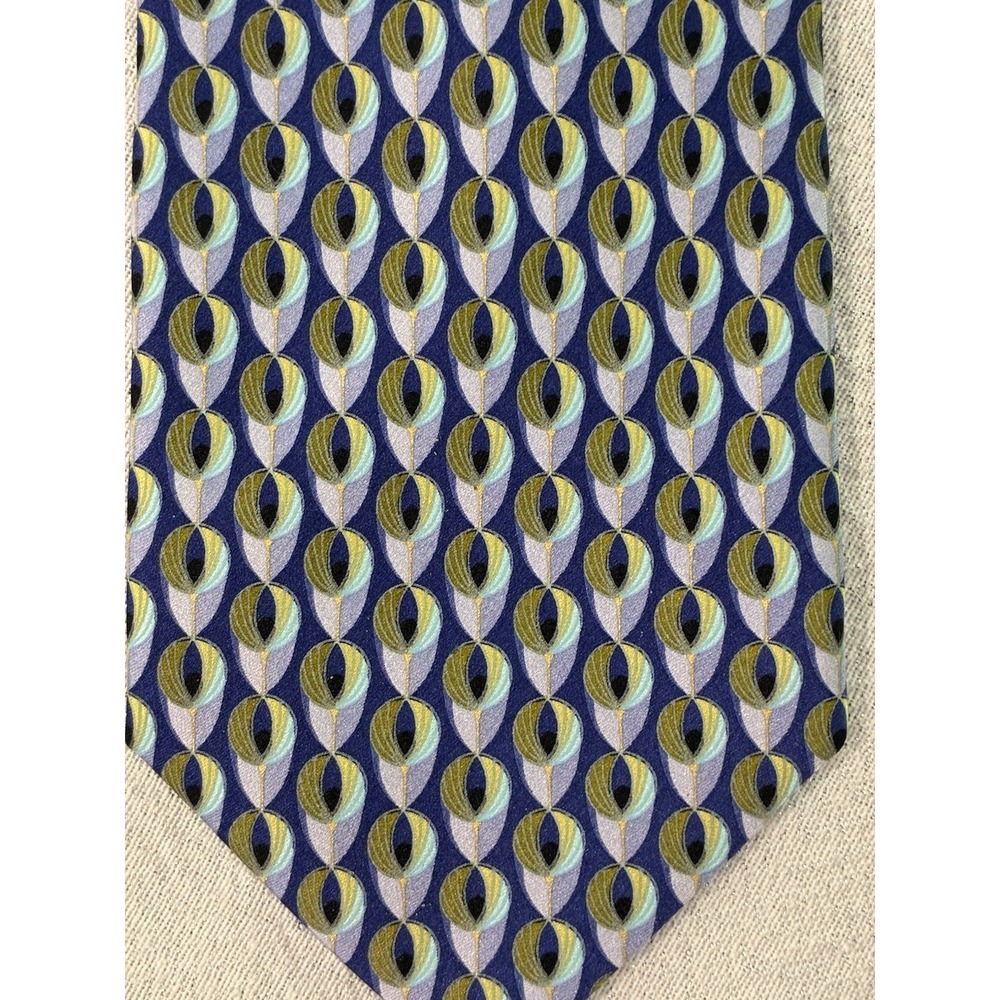 Ermenegildo Zegna Men's Blue Geometric Peacock Eye Silk Tie Necktie Italy - Picture 3 of 7